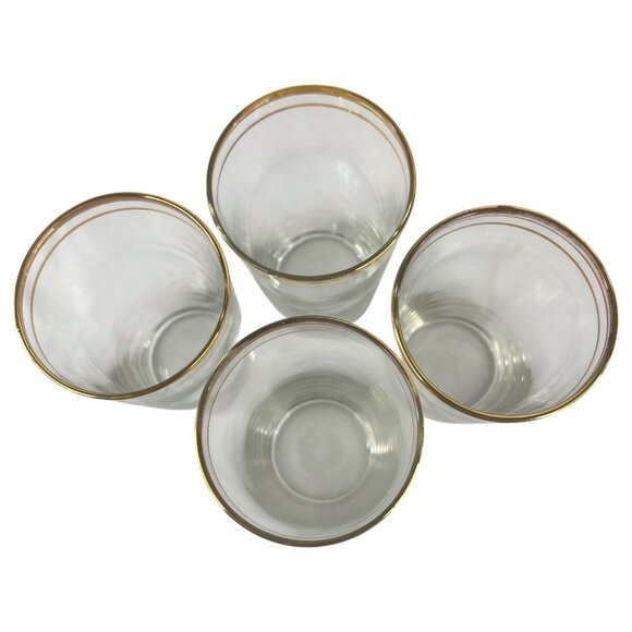 Set Of 4 Vintage Gold Rimmed Clear Glass Tumblers 8 Ounce Barware Drinking Glass - Picture 8 of 9
